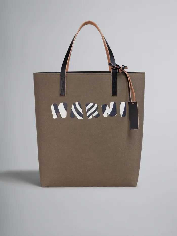 Marni Green Tribeca Shopping Bag With Logo Musk Mens Shoulder Bags
