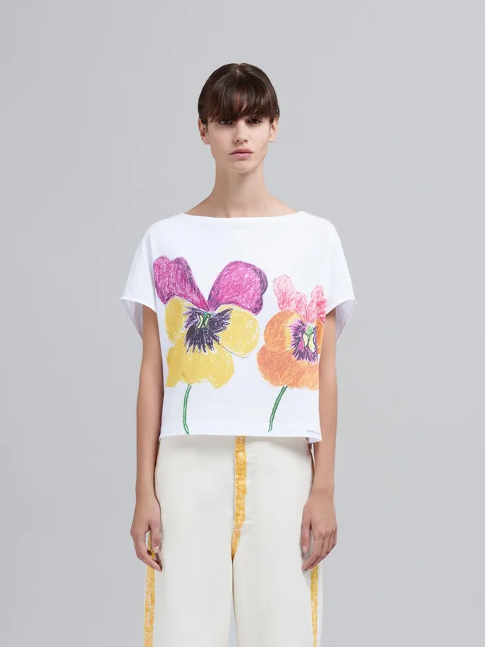 Marni Pansies Print Bio Jersey Tshirt Lily White Womens Sweatshirts and TShirts Marni Pansies Print Bio Jersey Tshirt Lily White Womens Sweatshirts and TShirts
