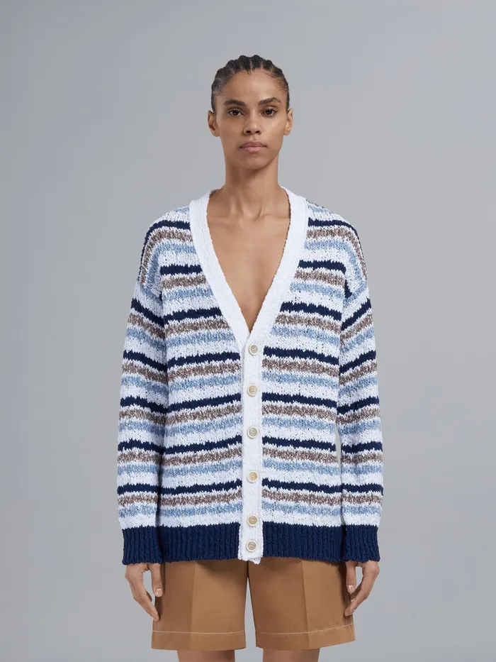 Marni Striped Cotton Cardigan Light Navy Womens Knitwear Marni Striped Cotton Cardigan Light Navy Womens Knitwear