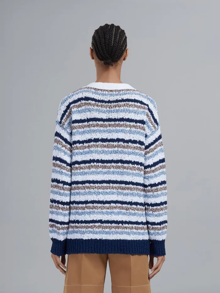 Marni Striped Cotton Cardigan Light Navy Womens Knitwear Marni Striped Cotton Cardigan Light Navy Womens Knitwear
