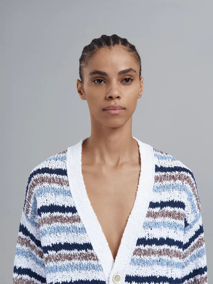Marni Striped Cotton Cardigan Light Navy Womens Knitwear Marni Striped Cotton Cardigan Light Navy Womens Knitwear