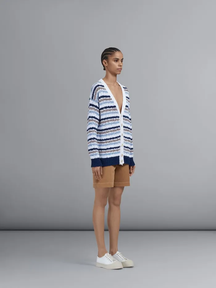 Marni Striped Cotton Cardigan Light Navy Womens Knitwear Marni Striped Cotton Cardigan Light Navy Womens Knitwear