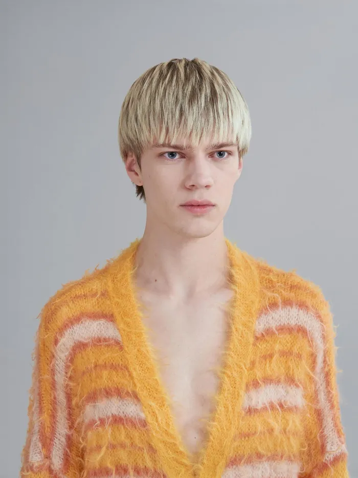 Marni Striped Iconic Mohair Long Cardigan Maize Mens Knitwear Marni Striped Iconic Mohair Long Cardigan Maize Mens Knitwear