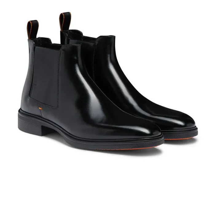 Men Black Leather Easy Boot Santoni Boots