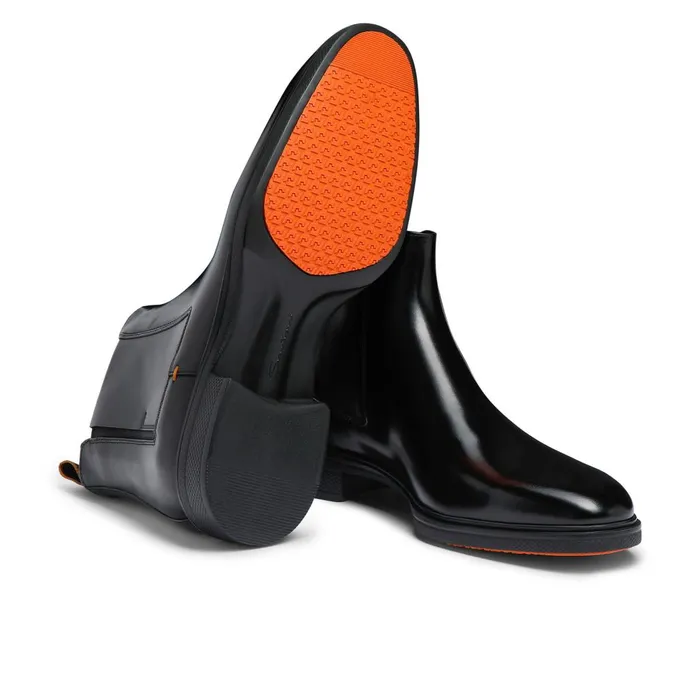 Men Black Leather Easy Boot Santoni Boots