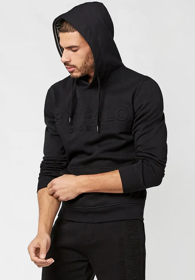 Men Embossed Fleecy Fadol Hoodie Black Buffalo David Bitton Sweatshirts and Hoodies