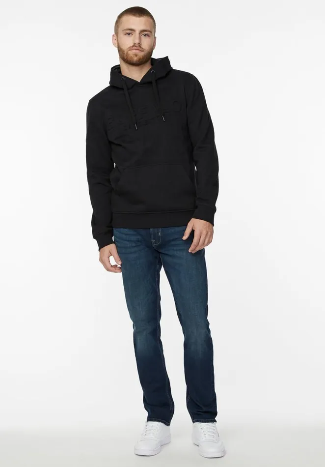 Men Embossed Fleecy Fadol Hoodie Black Buffalo David Bitton Sweatshirts and Hoodies