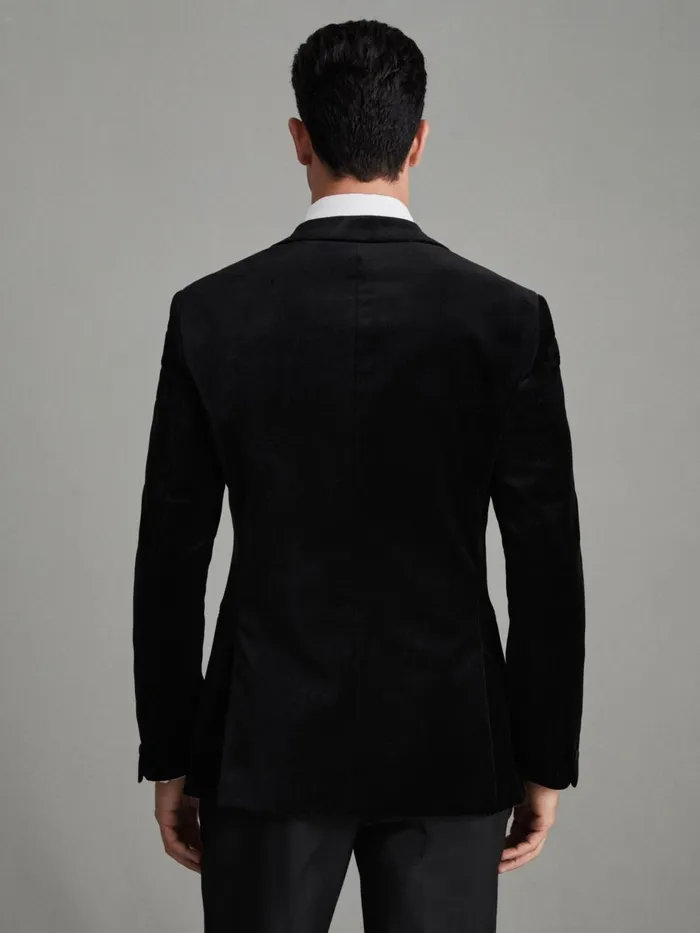Men Reiss Blazers Ace Modern Fit Velvet Single Breasted Tuxedo Jacket Black