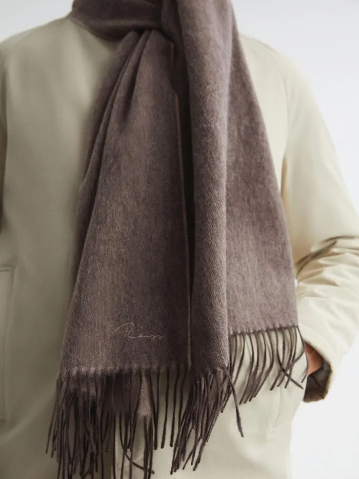 Men Reiss Hats Gloves and Scarves Picton Cashmere Blend Scarf Taupe