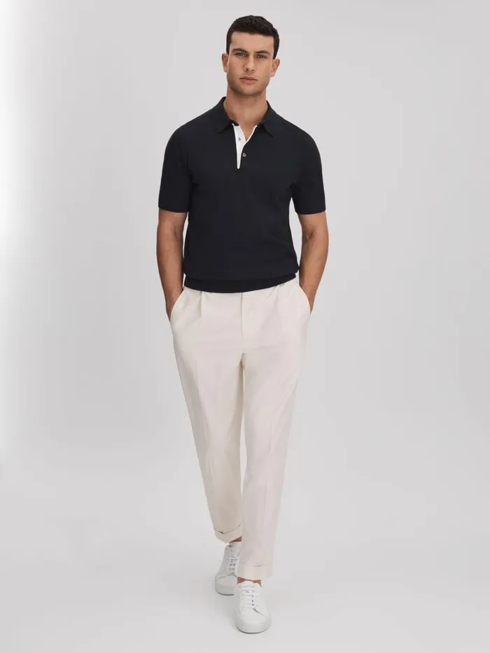 Men Reiss Polo Shirts Finch Cotton Blend Contrast Polo Shirt Navy