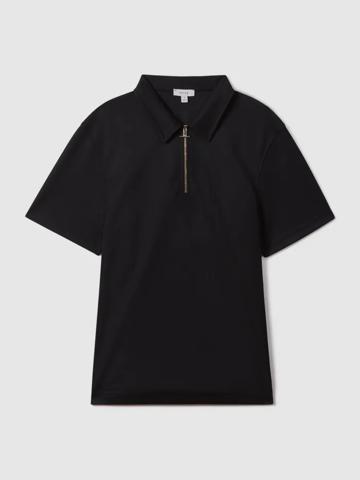 Men Reiss Polo Shirts Floyd Slim Fit HalfZip Polo Shirt Black