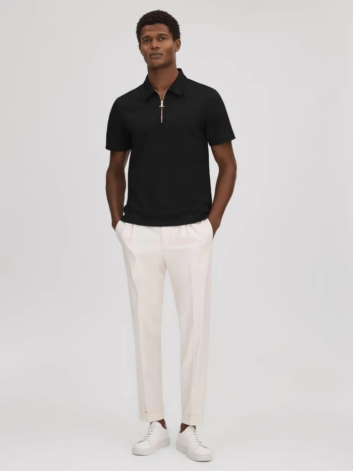 Men Reiss Polo Shirts Floyd Slim Fit HalfZip Polo Shirt Black