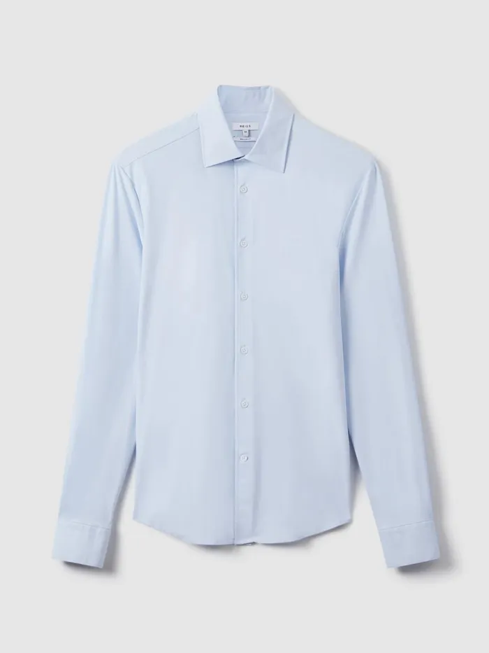 Men Reiss Shirts Voyager Slim Fit ButtonThrough Travel Shirt Soft Blue