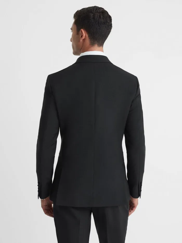 Men Reiss Suits and Tailoring Poker Modern Fit Double Breasted Tuxedo Jacket Black