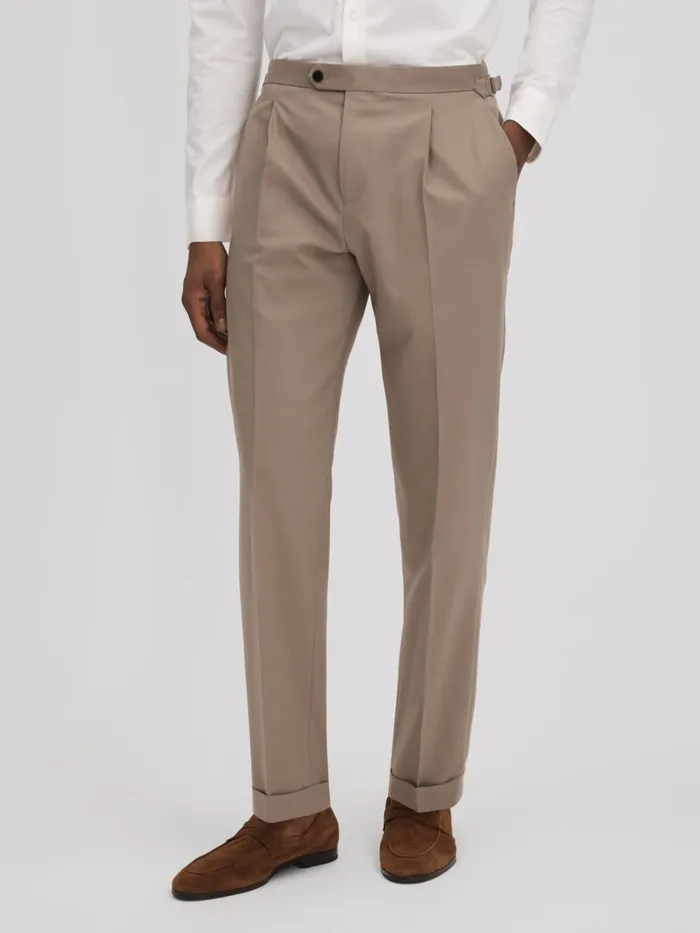 Men Reiss Suits and Tailoring Valentine Slim Fit Wool Blend Trousers With TurnUps Taupe
