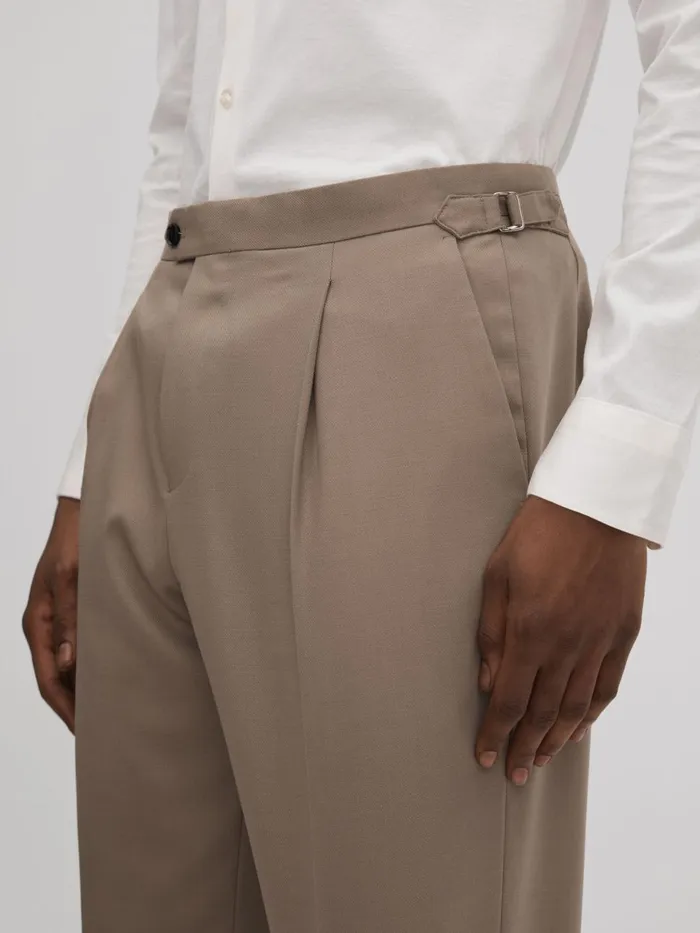 Men Reiss Suits and Tailoring Valentine Slim Fit Wool Blend Trousers With TurnUps Taupe