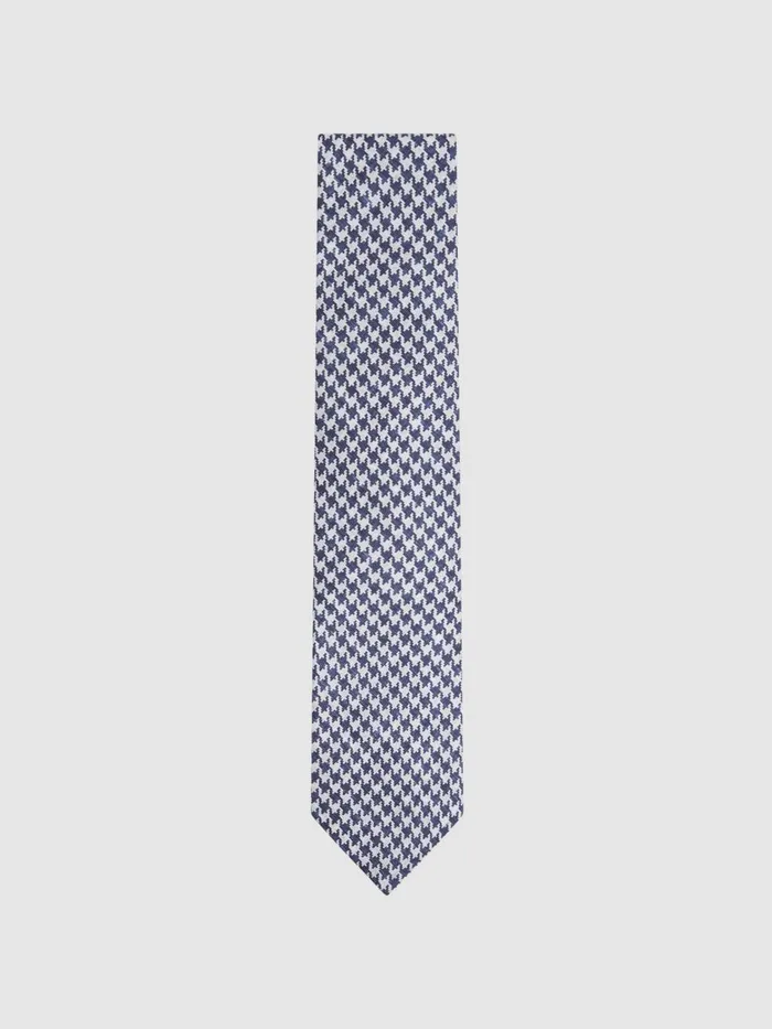 Men Reiss Ties and Pocket Squares Gesu Silk Dogtooth Tie Airforce Blue