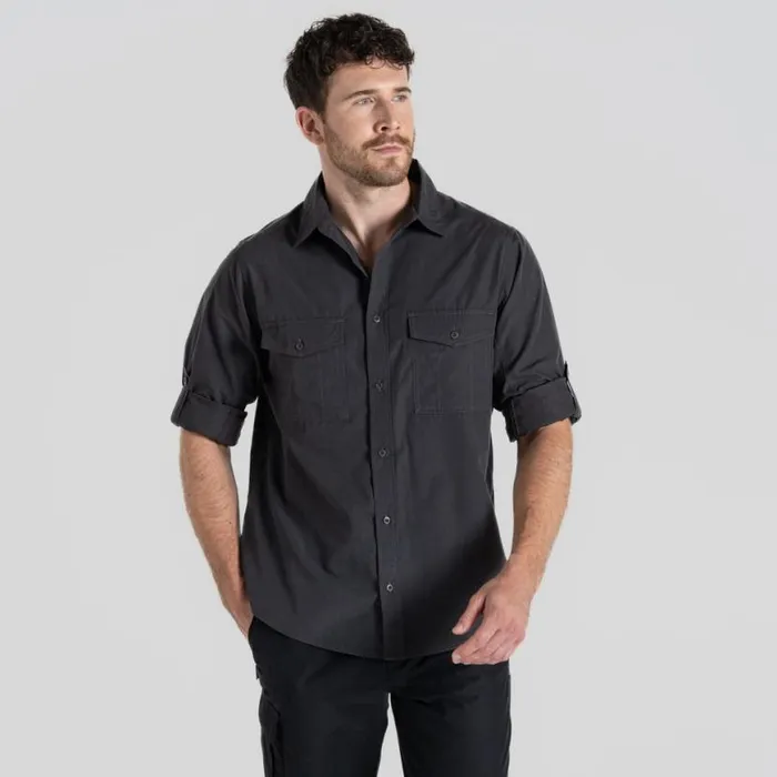 Mens Long Sleeve Craghoppers Expert Kiwi Long Sleeved Shirt Carbon Grey Mens Long Sleeve Craghoppers Expert Kiwi Long Sleeved Shirt Carbon Grey