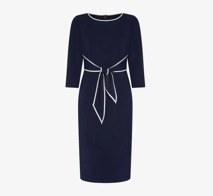 Midi Dresses Womens Adrianna Papell Knit Crepe Tie Dress In Navy Sateen Ivory