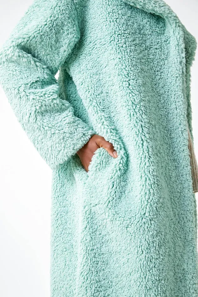 Mint Longline Faux Fur Teddy Borg Coat Women Roman Coats