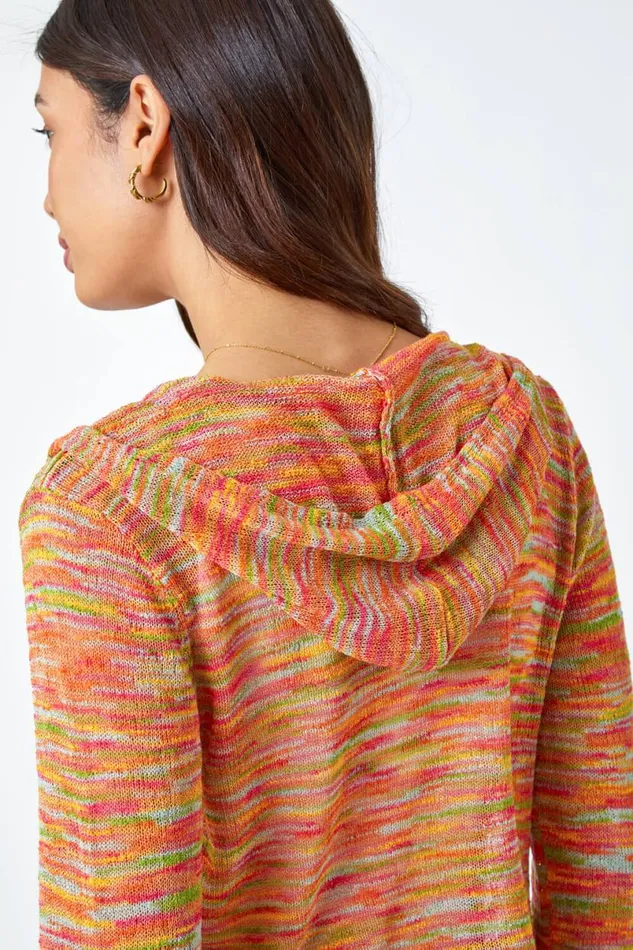 Multi Hooded Lettuce Hem Cardigan Women Roman Knitwear