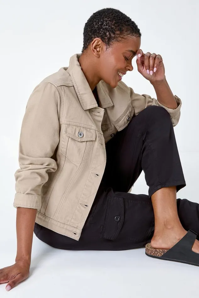 Natural Classic Cotton Denim Jacket Women Roman Jackets