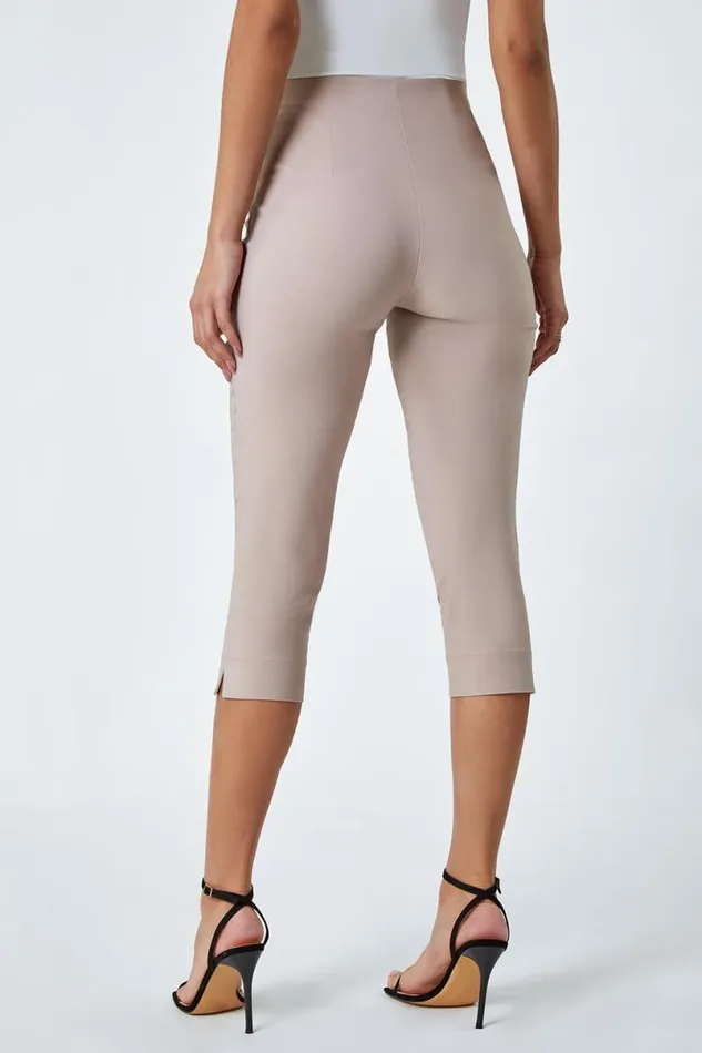 Natural Elastic Waist Stretch Cropped Trousers Women Roman Coords