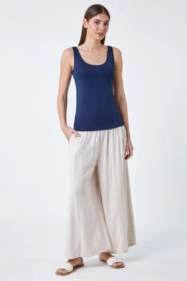 Navy Plain Stretch Jersey Vest Top Women Roman Tops