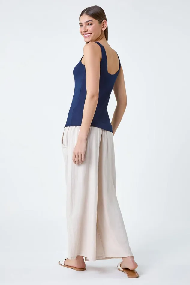 Navy Plain Stretch Jersey Vest Top Women Roman Tops
