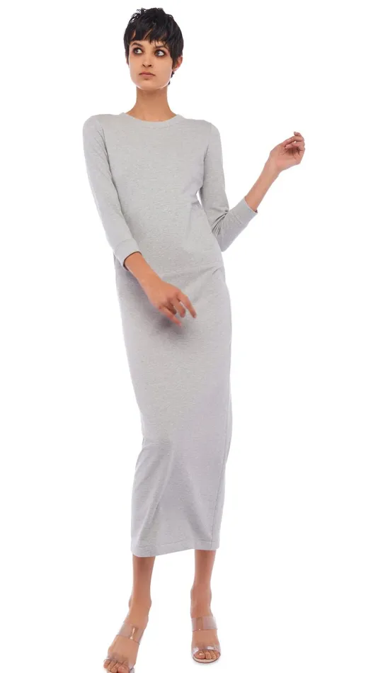 Norma Kamali Dresses 34 SLEEVE TAILORED TERRY GOWN Light Heather Grey 8211 Clothing Norma Kamali Dresses 34 SLEEVE TAILORED TERRY GOWN Light Heather Grey 8211 Clothing
