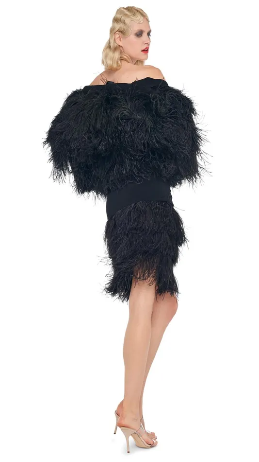 Norma Kamali Jackets ALL OVER FEATHER JACKET Black 8211 Clothing