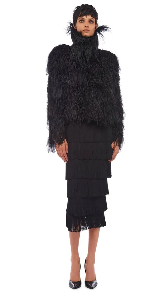 Norma Kamali Jackets ALL OVER FEATHER JACKET Black 8211 Clothing