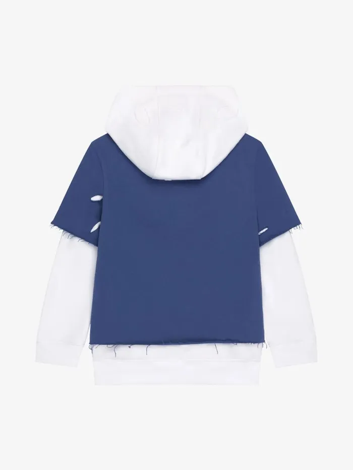 Overlapped Hoodie In Destroyed Fleece Mineral Blue Kids Givenchy