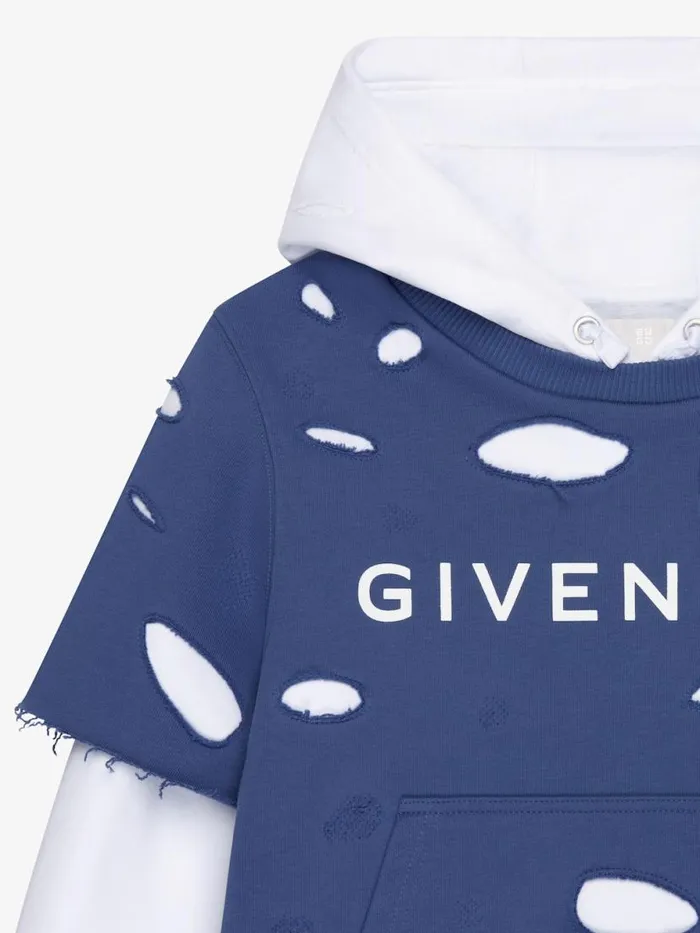 Overlapped Hoodie In Destroyed Fleece Mineral Blue Kids Givenchy
