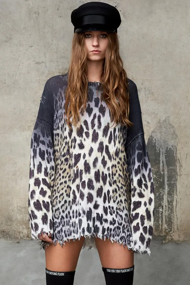 R13 Sweaters Women Oversized Sweater 8211 Faded Leopard