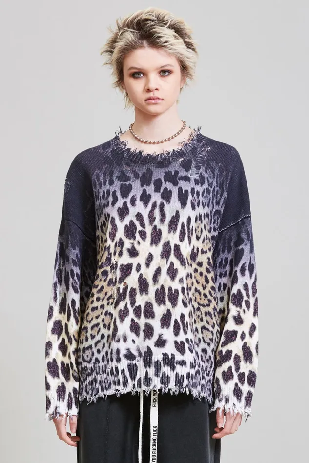 R13 Sweaters Women Oversized Sweater 8211 Faded Leopard