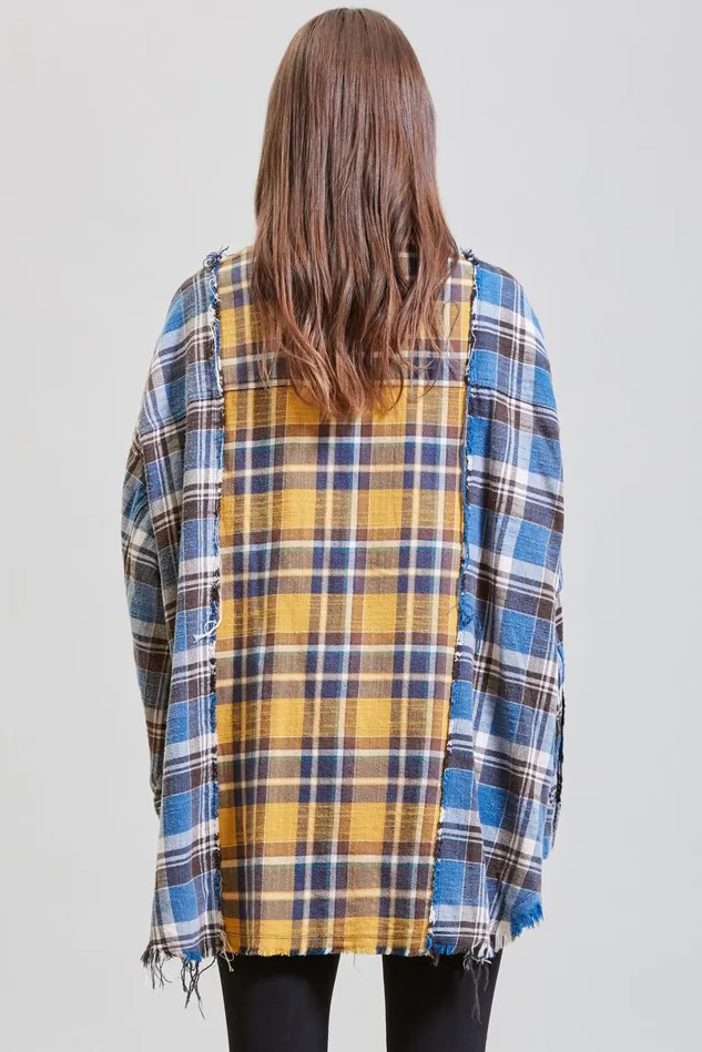 R13 Tops Women Drop Neck Combo Workshirt 8211 Blue And Yellow Plaid