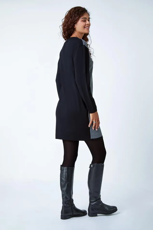 Red Colour Block Knitted Jumper Dress Women Roman Dresses