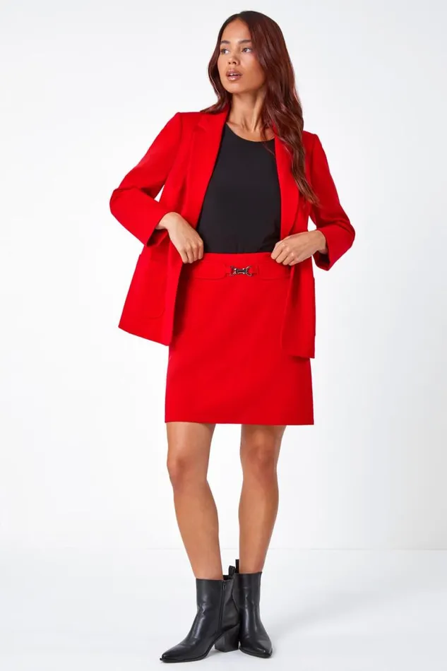 Red Petite Toggle Pocket Detail Stretch Skirt Women Roman Skirts