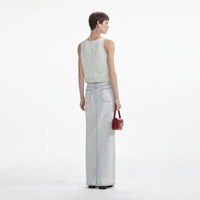 Self Portrait Bottoms Bleach Wash Denim Maxi Skirt 8211 Women