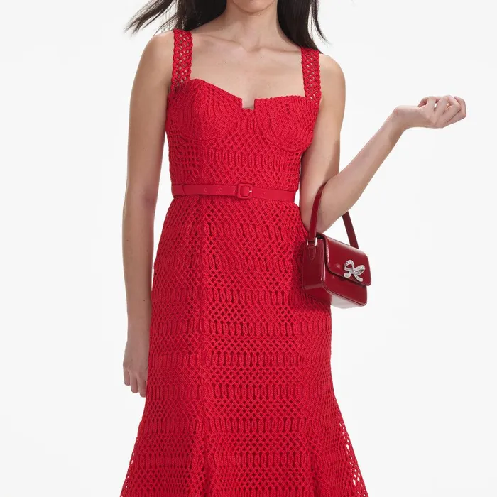 Self Portrait Dresses Red Lattice Lace Midi Dress 8211 Women
