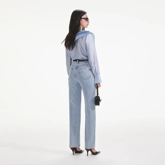 Self Portrait Tops Blue Satin Organza Blouse 8211 Women