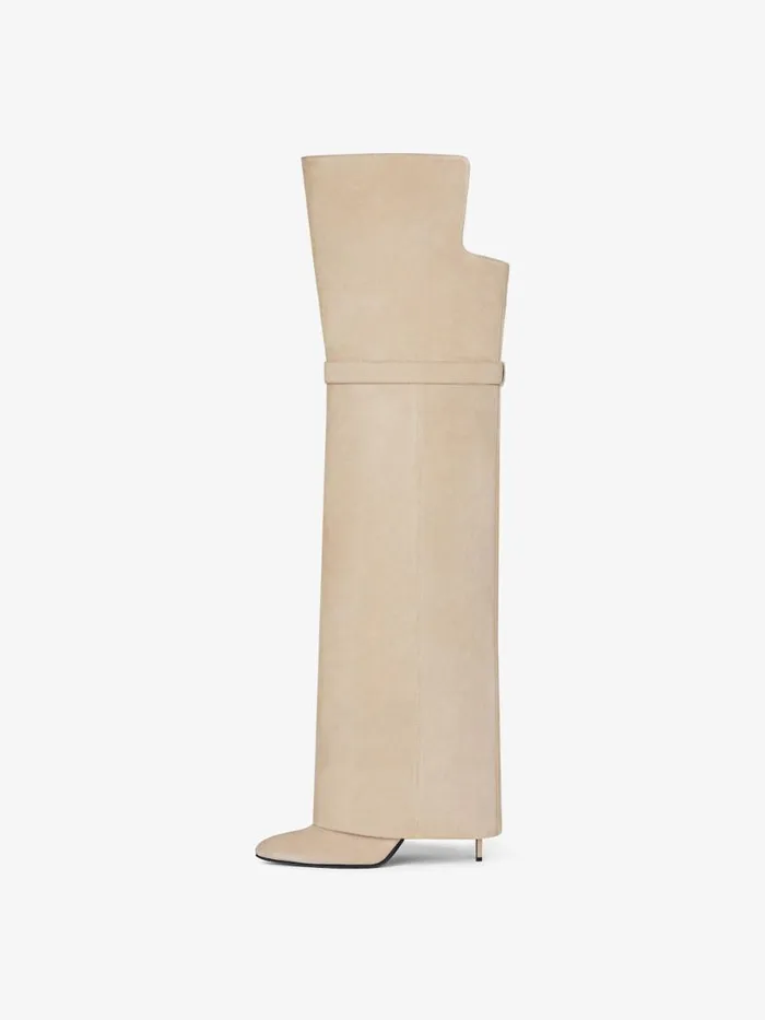 Shark Lock Stiletto OverTheKnee Boots In Suede Beige Women Givenchy Shark Lock
