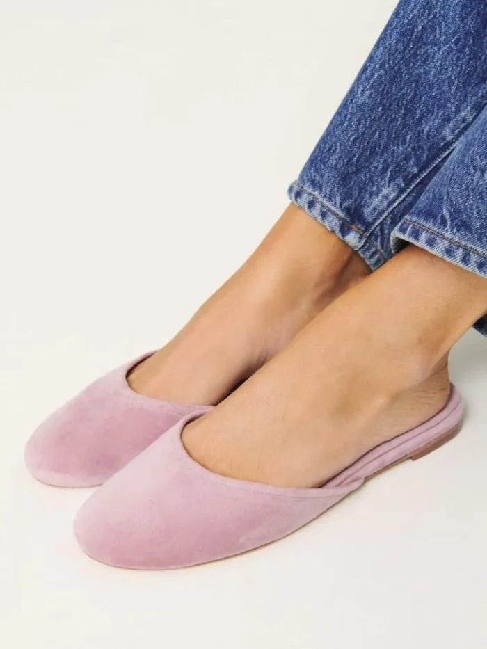 Shoes The Reformation Melly Flat Mule Magnolia Velvet