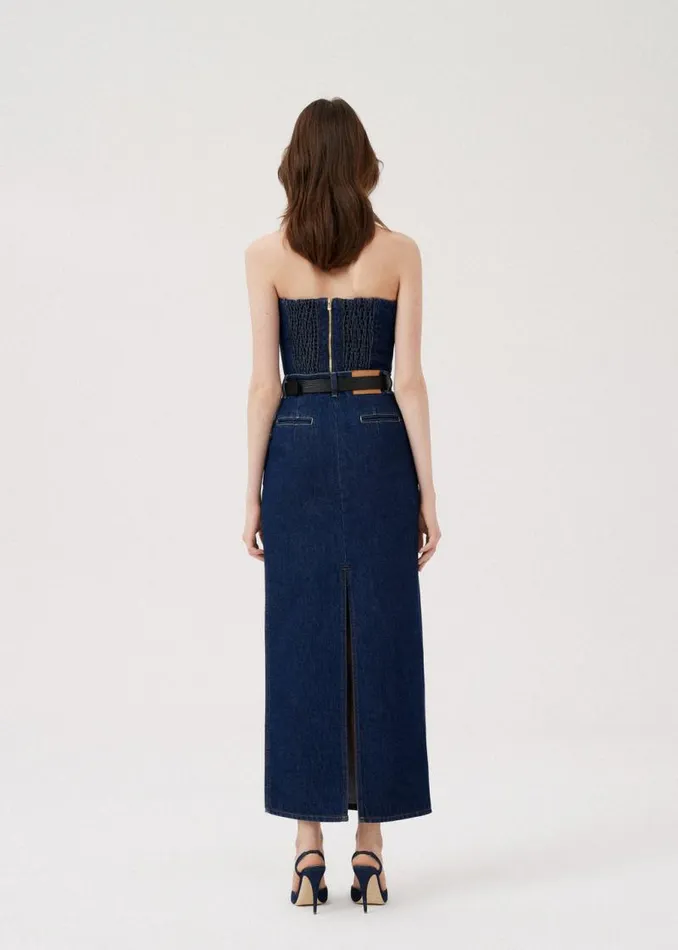 Shop Magda Butrym Denim Long Denim Skirt In Indigo Shop Magda Butrym Denim Long Denim Skirt In Indigo
