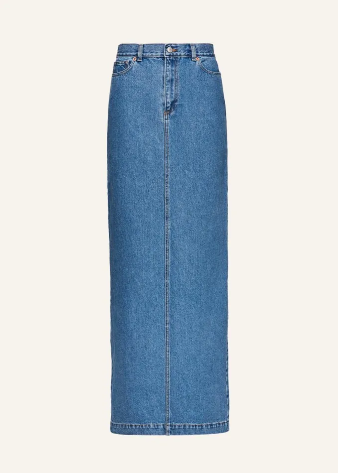 Shop Magda Butrym Denim Split Back Denim Maxi Skirt In Blue