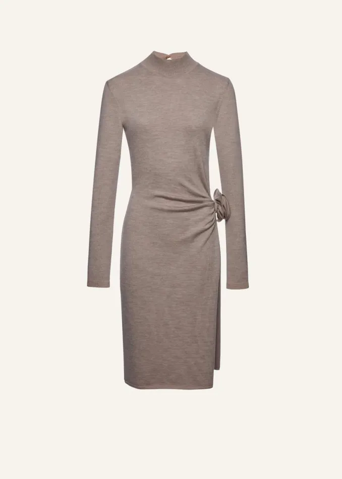 Shop Magda Butrym Dresses High Neck Knit Midi Dress In Beige