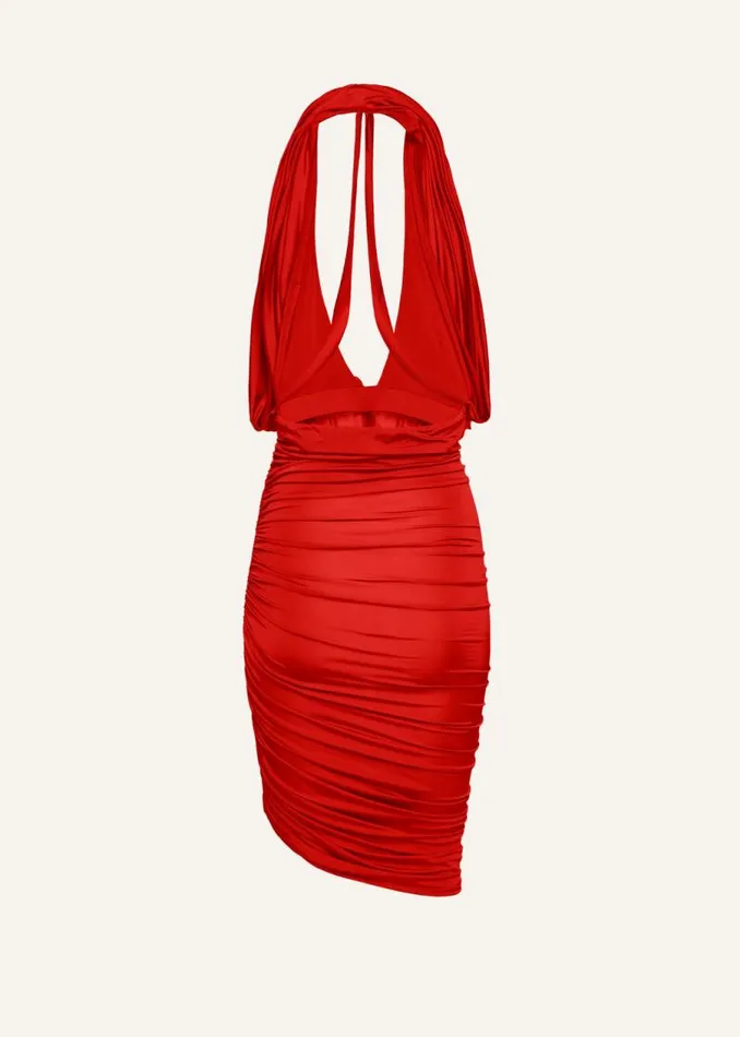 Shop Magda Butrym Dresses Plunge Halter Jersey Midi Dress In Red Shop Magda Butrym Dresses Plunge Halter Jersey Midi Dress In Red