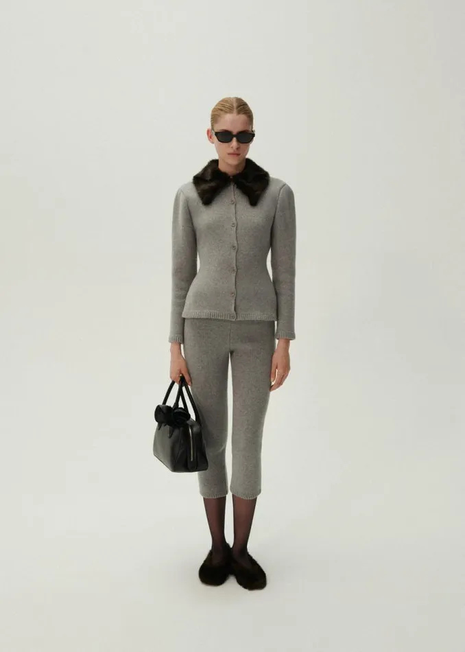 Shop Magda Butrym Pants Cropped Knitwear Leggings In Light Grey