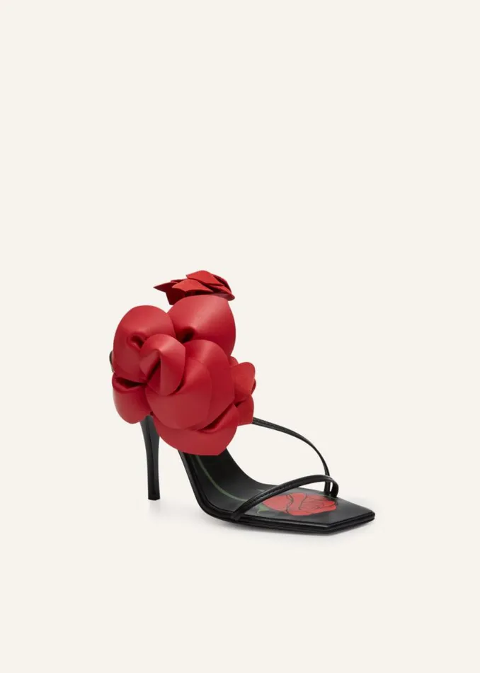 Shop Magda Butrym Shoes Rose Appliqu Leather Sandals In Black And Red Shop Magda Butrym Shoes Rose Appliqu Leather Sandals In Black And Red
